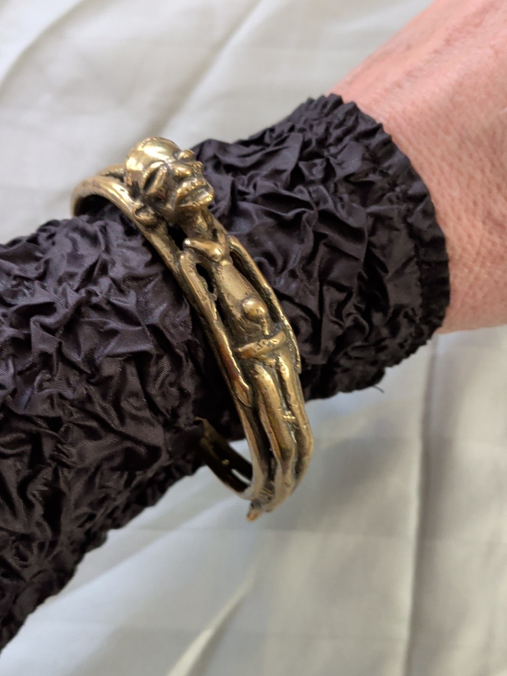 Brass-Tone Sculpted Face Cuff Bracelet